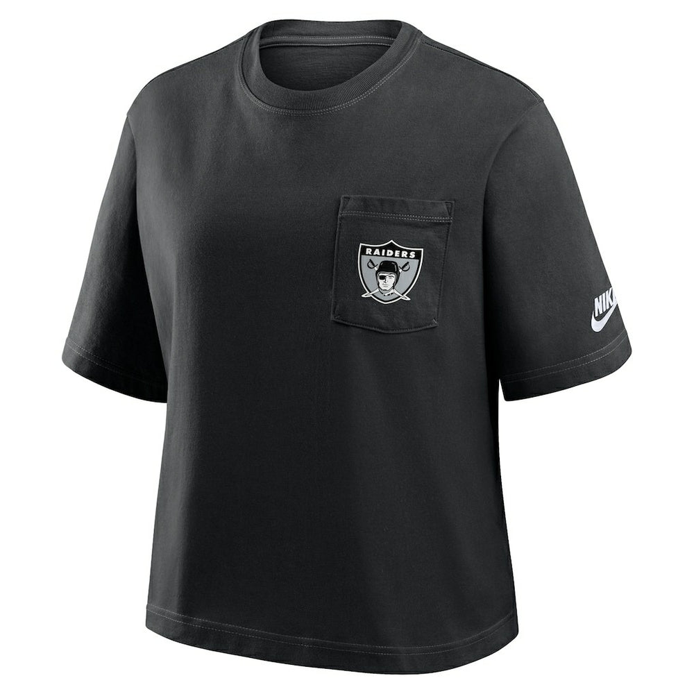 Las Vegas Raiders Women's Rewind Pocket Boxy T-Shirt Black | Nike for Sale