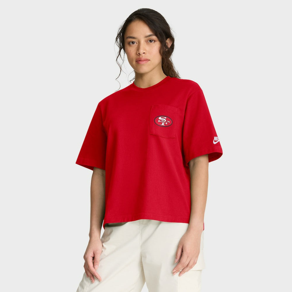 San Francisco 49ers Women's Rewind Pocket Boxy T-Shirt Scarlet | Nike for Sale