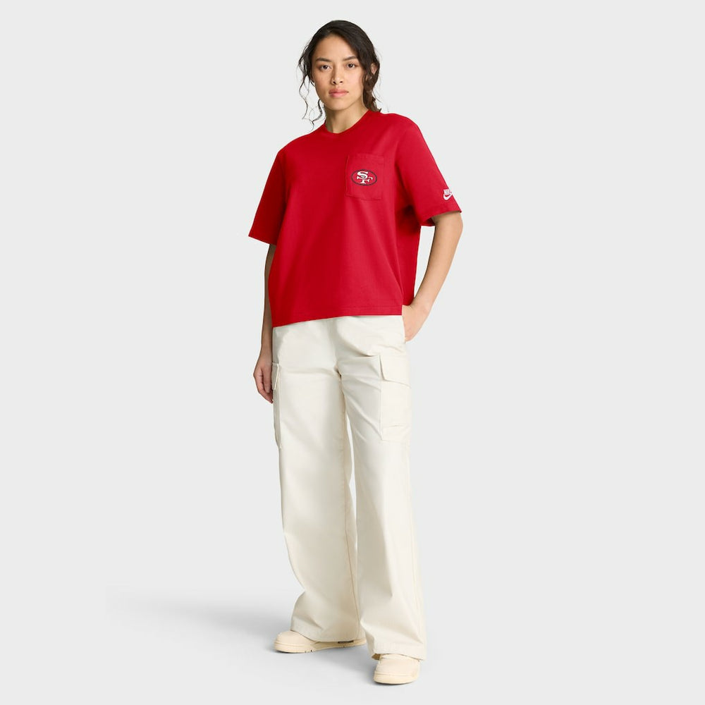 San Francisco 49ers Women's Rewind Pocket Boxy T-Shirt Scarlet | Nike for Sale