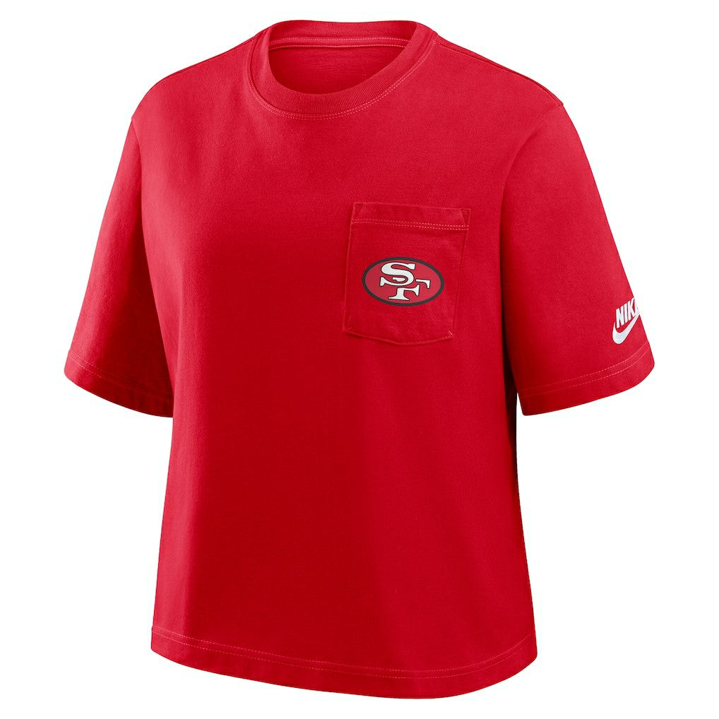 San Francisco 49ers Women's Rewind Pocket Boxy T-Shirt Scarlet | Nike for Sale