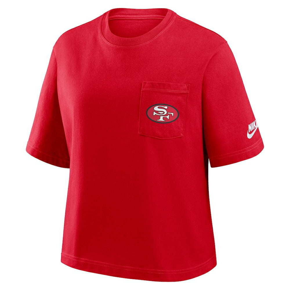San Francisco 49ers Women's Rewind Pocket Boxy T-Shirt Scarlet | Nike for Sale