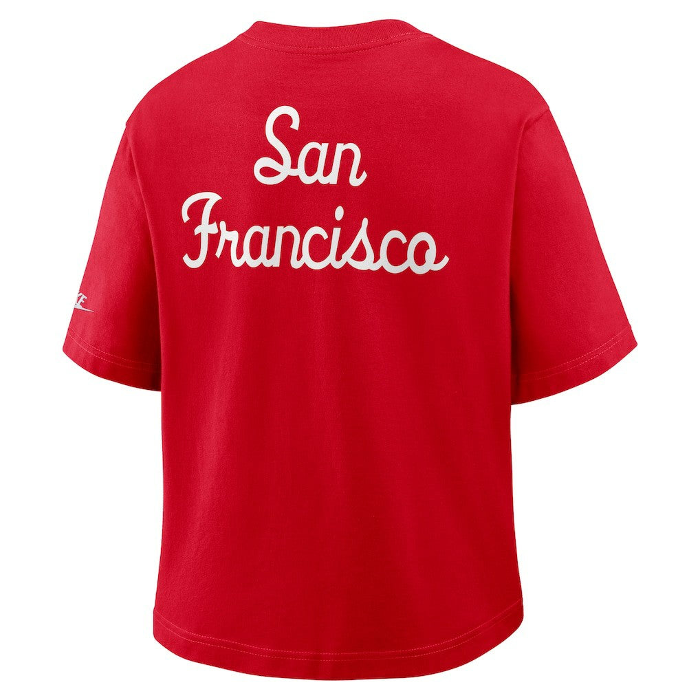 San Francisco 49ers Women's Rewind Pocket Boxy T-Shirt Scarlet | Nike for Sale