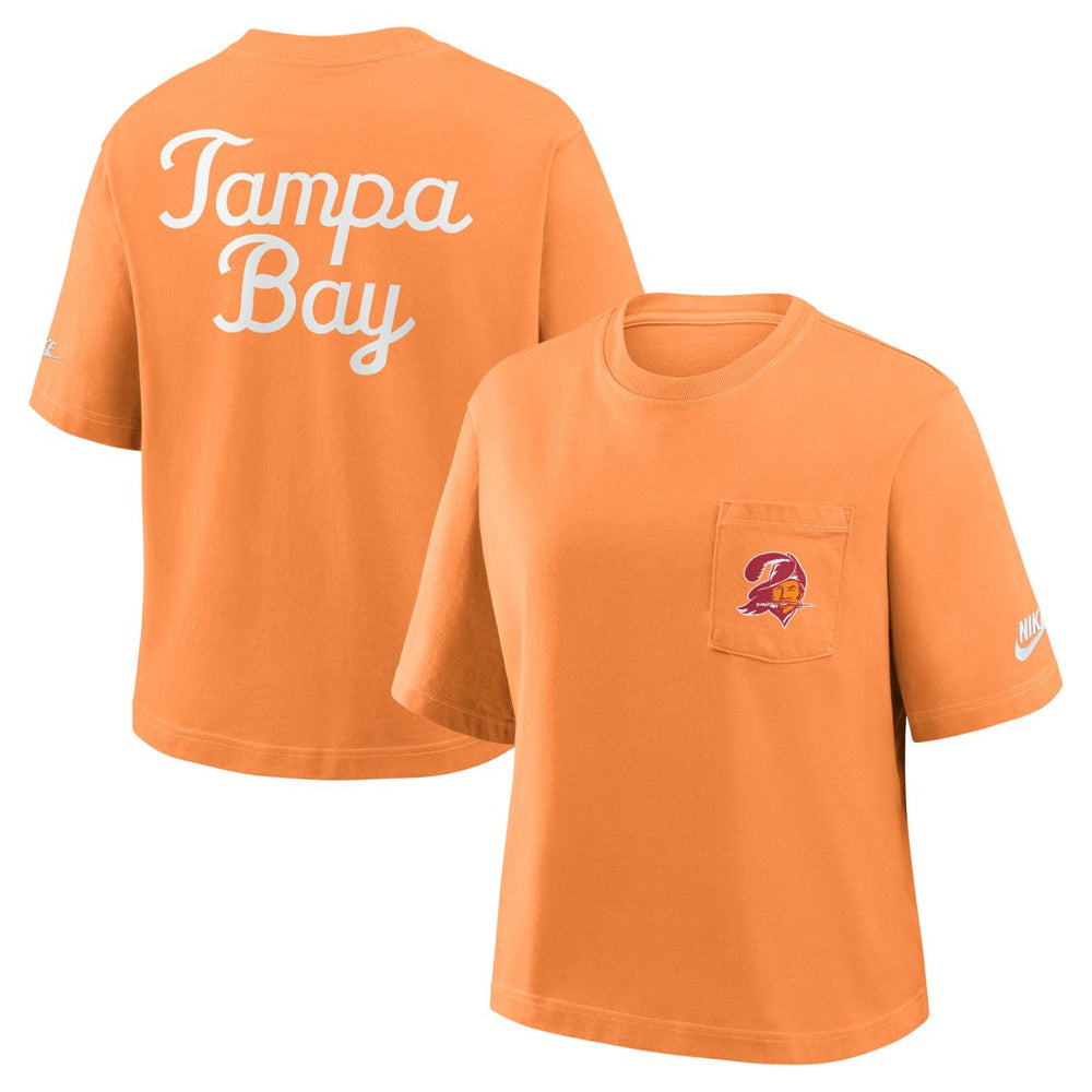 Tampa Bay Buccaneers Women's Rewind Pocket Boxy T-Shirt Orange | Nike for Sale