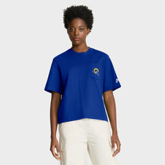 Los Angeles Rams Women's Rewind Pocket Boxy T-Shirt Royal | Nike for Sale