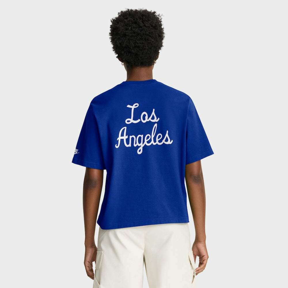 Los Angeles Rams Women's Rewind Pocket Boxy T-Shirt Royal | Nike for Sale