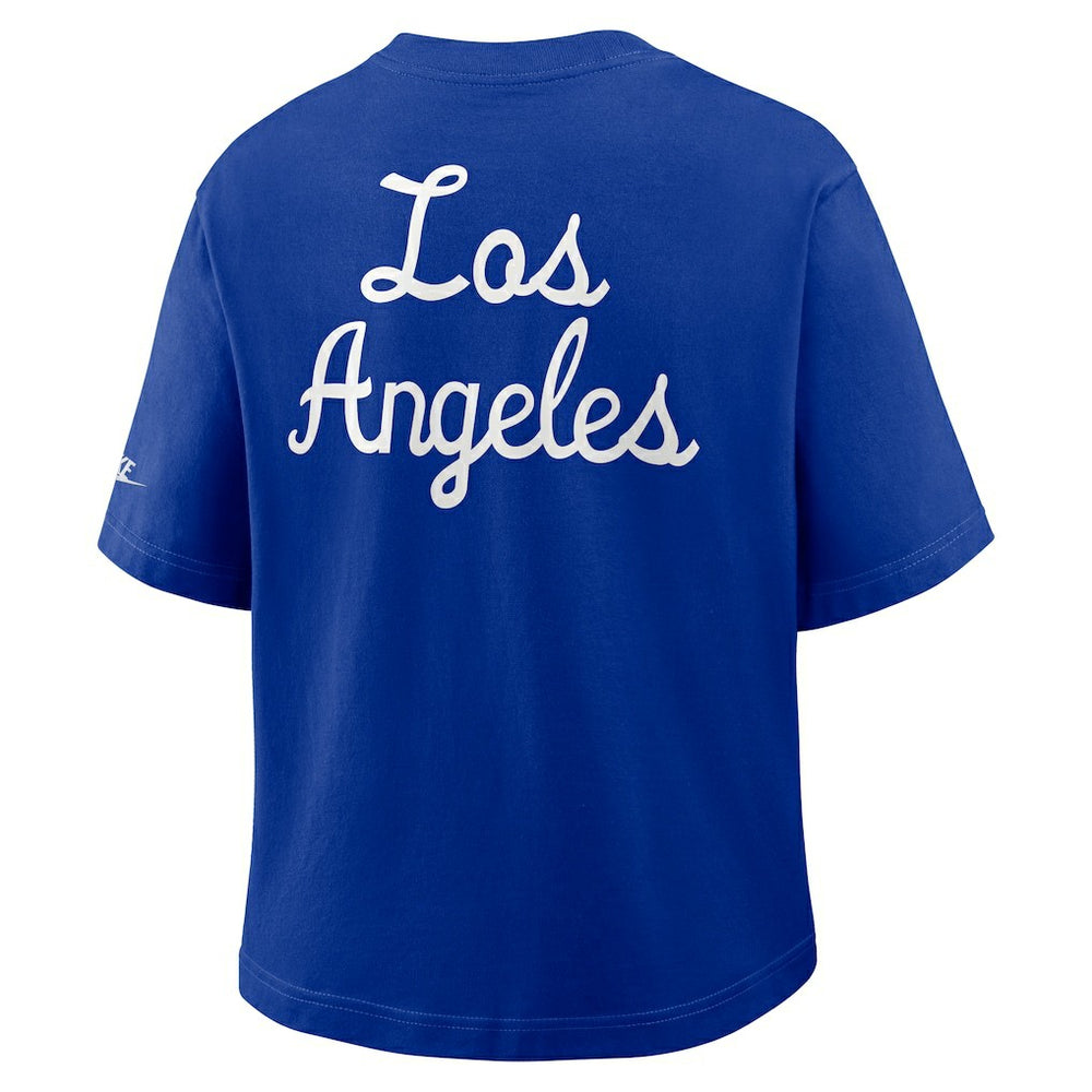 Los Angeles Rams Women's Rewind Pocket Boxy T-Shirt Royal | Nike for Sale