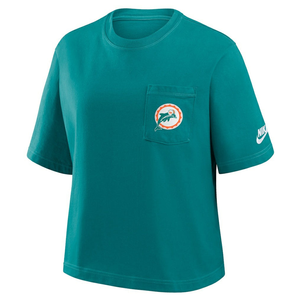 Miami Dolphins Women's Rewind Pocket Boxy T-Shirt Aqua | Nike for Sale