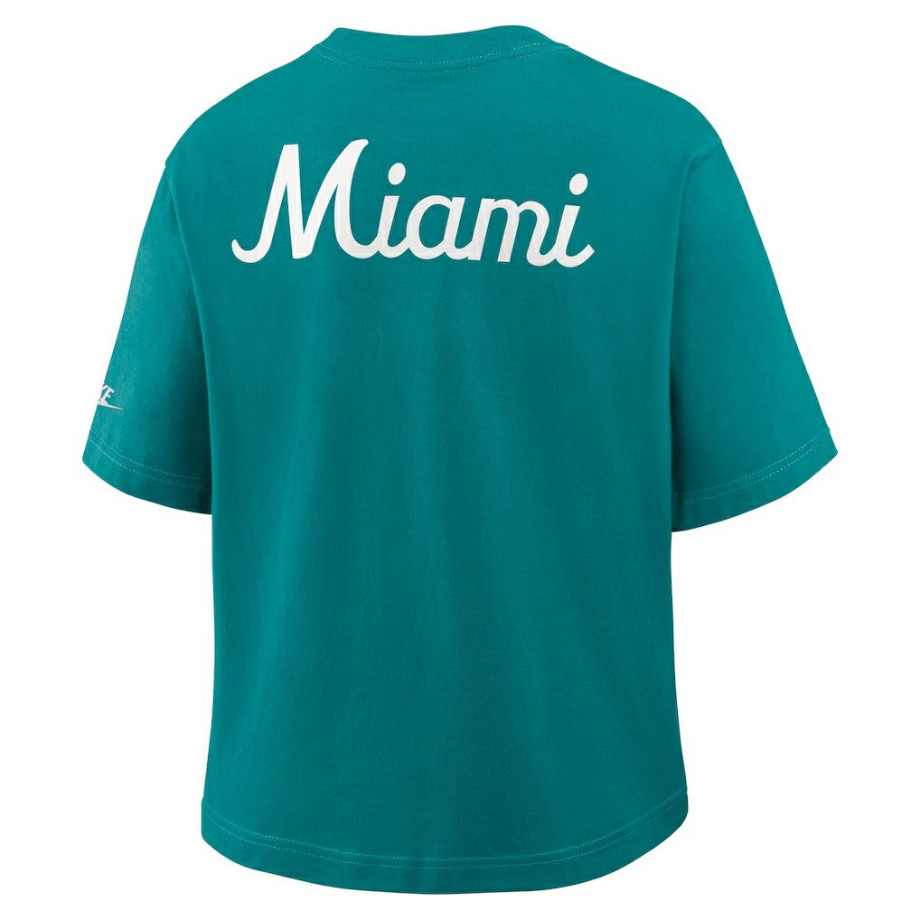 Miami Dolphins Women's Rewind Pocket Boxy T-Shirt Aqua | Nike for Sale