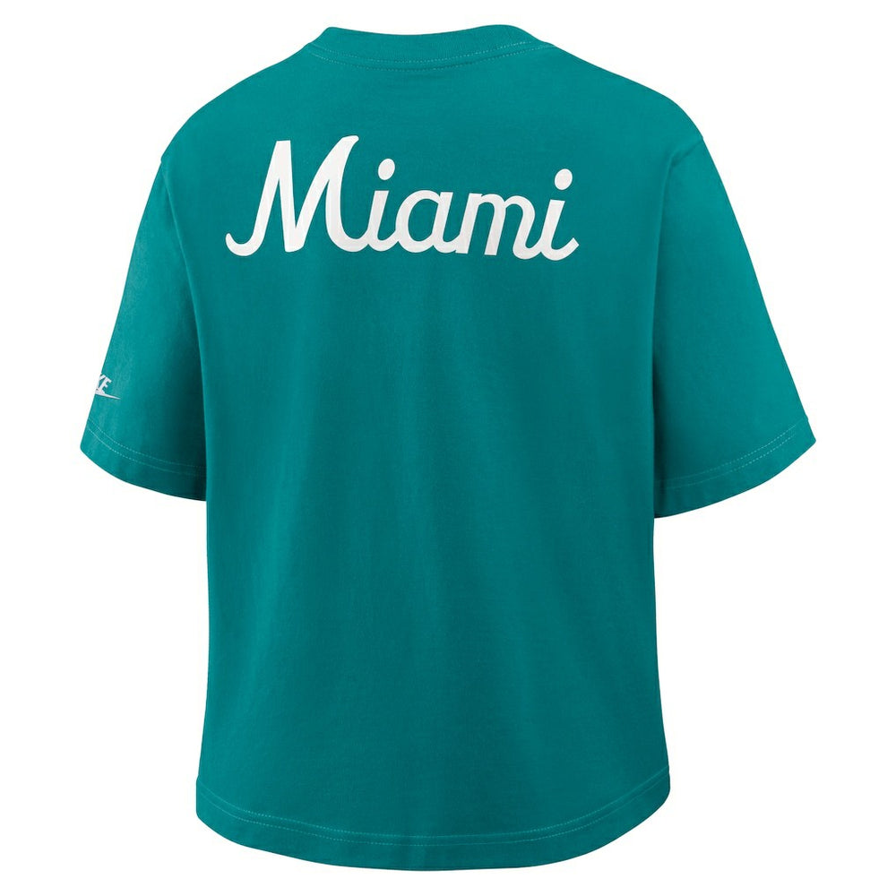 Miami Dolphins Women's Rewind Pocket Boxy T-Shirt Aqua | Nike for Sale