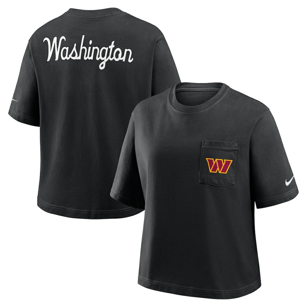 Washington Commanders Women's Rewind Pocket Boxy T-Shirt Black | Nike for Sale