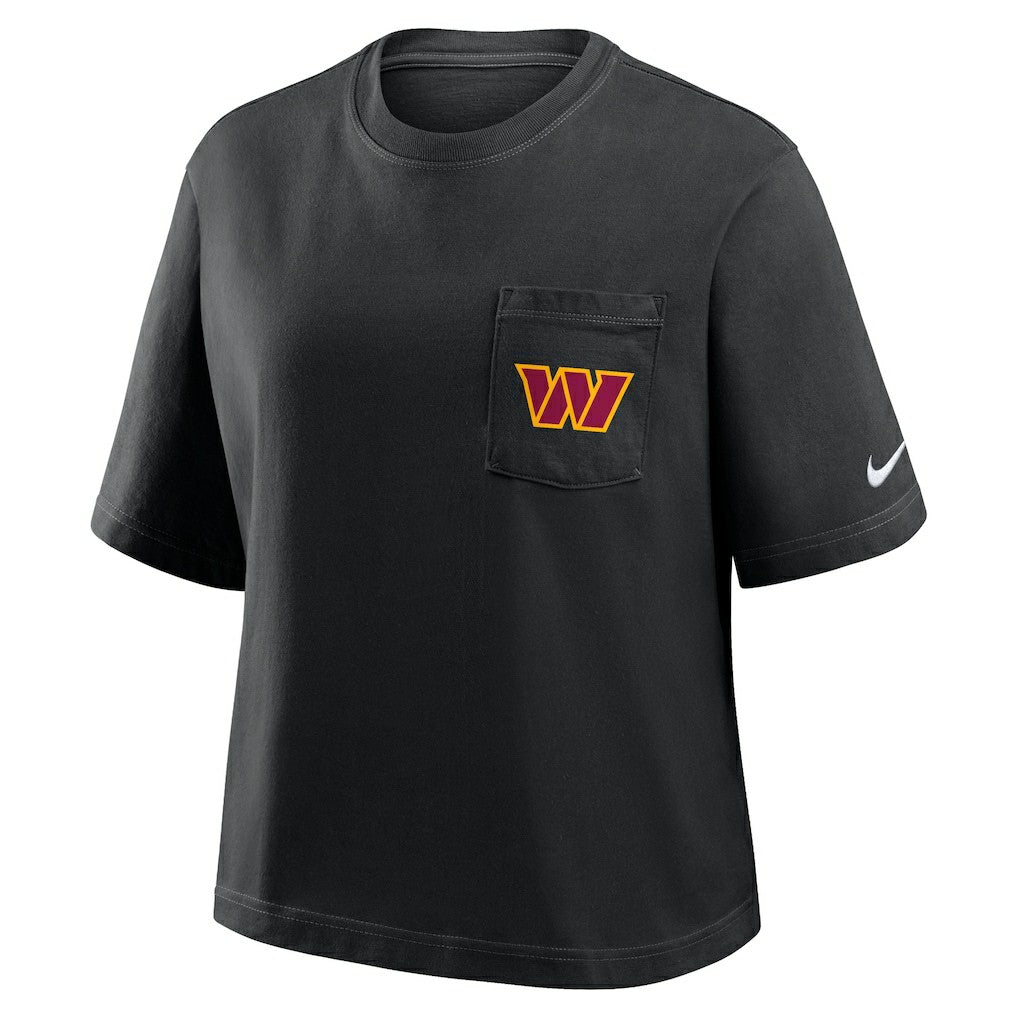 Washington Commanders Women's Rewind Pocket Boxy T-Shirt Black | Nike for Sale