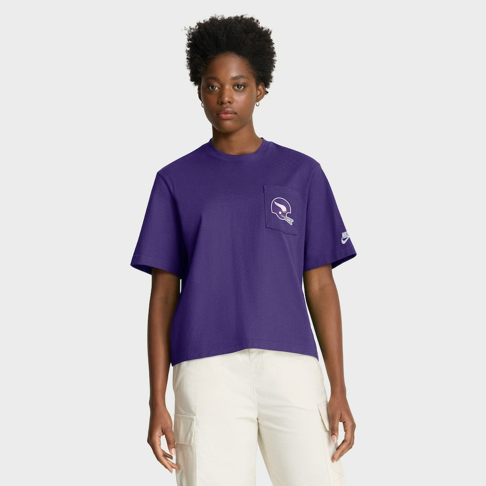 Minnesota Vikings Women's Rewind Pocket Boxy T-Shirt Purple | Nike for Sale