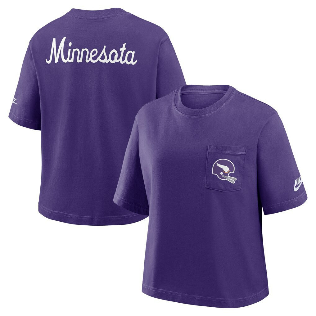 Minnesota Vikings Women's Rewind Pocket Boxy T-Shirt Purple | Nike for Sale