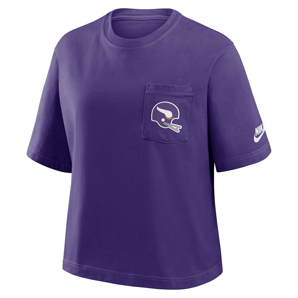 Minnesota Vikings Women's Rewind Pocket Boxy T-Shirt Purple | Nike for Sale