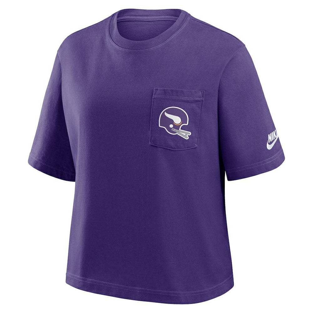 Minnesota Vikings Women's Rewind Pocket Boxy T-Shirt Purple | Nike for Sale