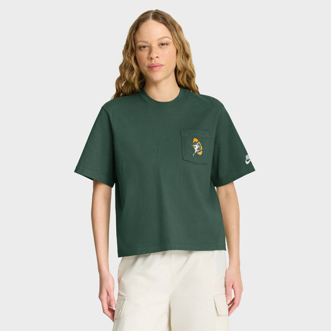 Green Bay Packers Women's Rewind Pocket Boxy T-Shirt Green | Nike for Sale
