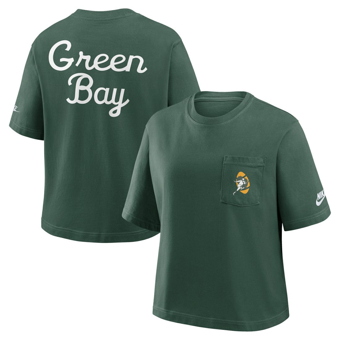 Green Bay Packers Women's Rewind Pocket Boxy T-Shirt Green | Nike for Sale