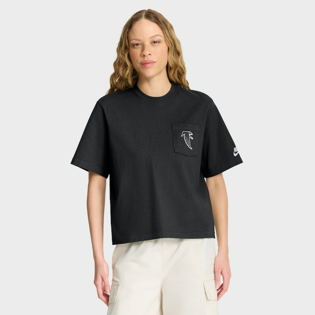 Atlanta Falcons Women's Rewind Pocket Boxy T-Shirt Black | Nike for Sale