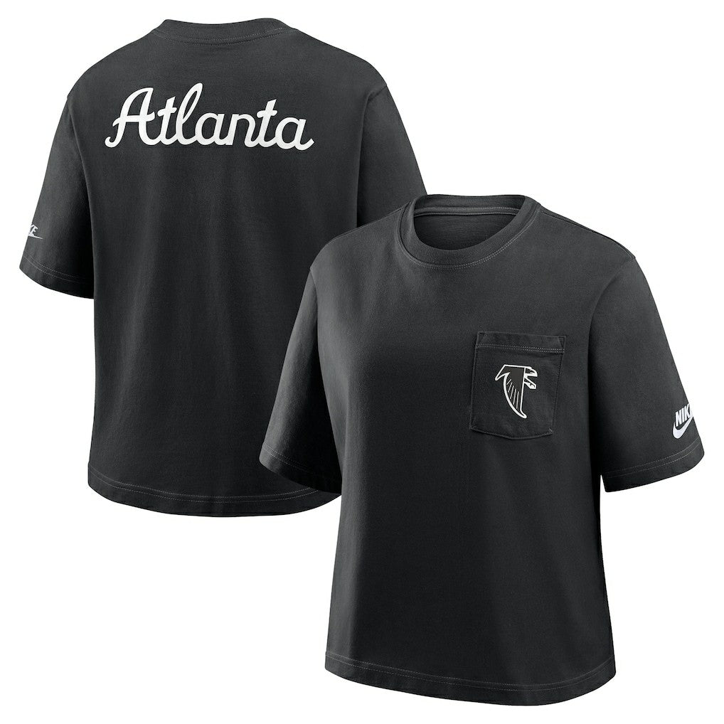 Atlanta Falcons Women's Rewind Pocket Boxy T-Shirt Black | Nike for Sale