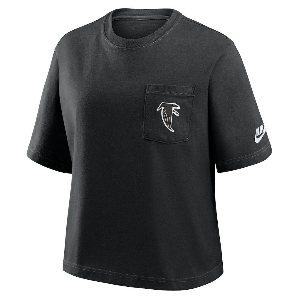 Atlanta Falcons Women's Rewind Pocket Boxy T-Shirt Black | Nike for Sale