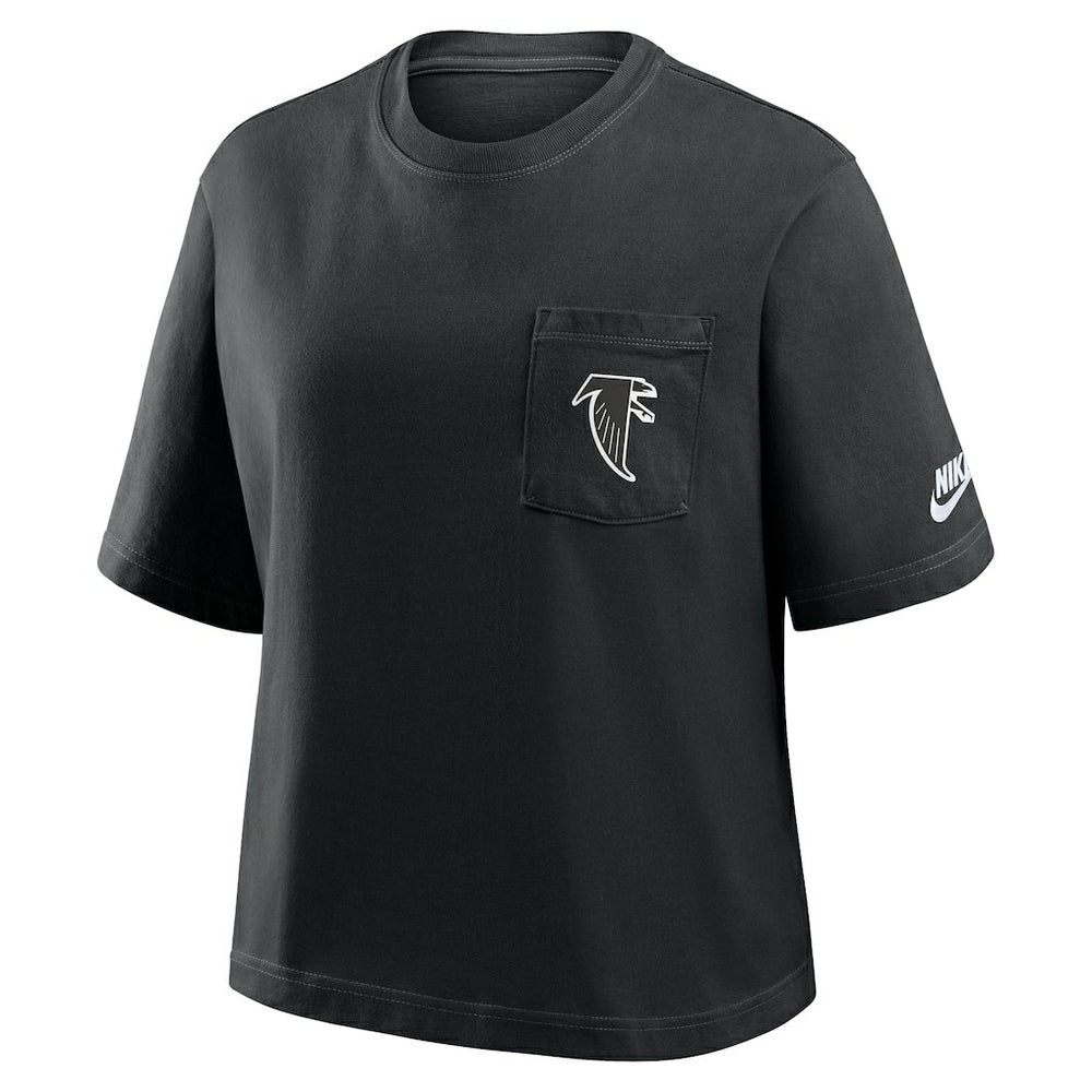 Atlanta Falcons Women's Rewind Pocket Boxy T-Shirt Black | Nike for Sale