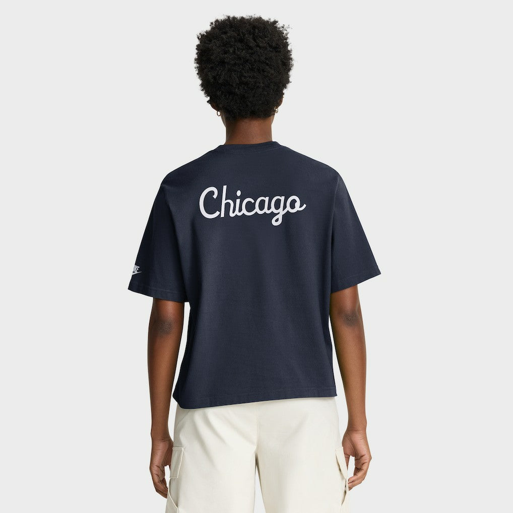 Chicago Bears Women's Rewind Pocket Boxy T-Shirt Navy | Nike for Sale