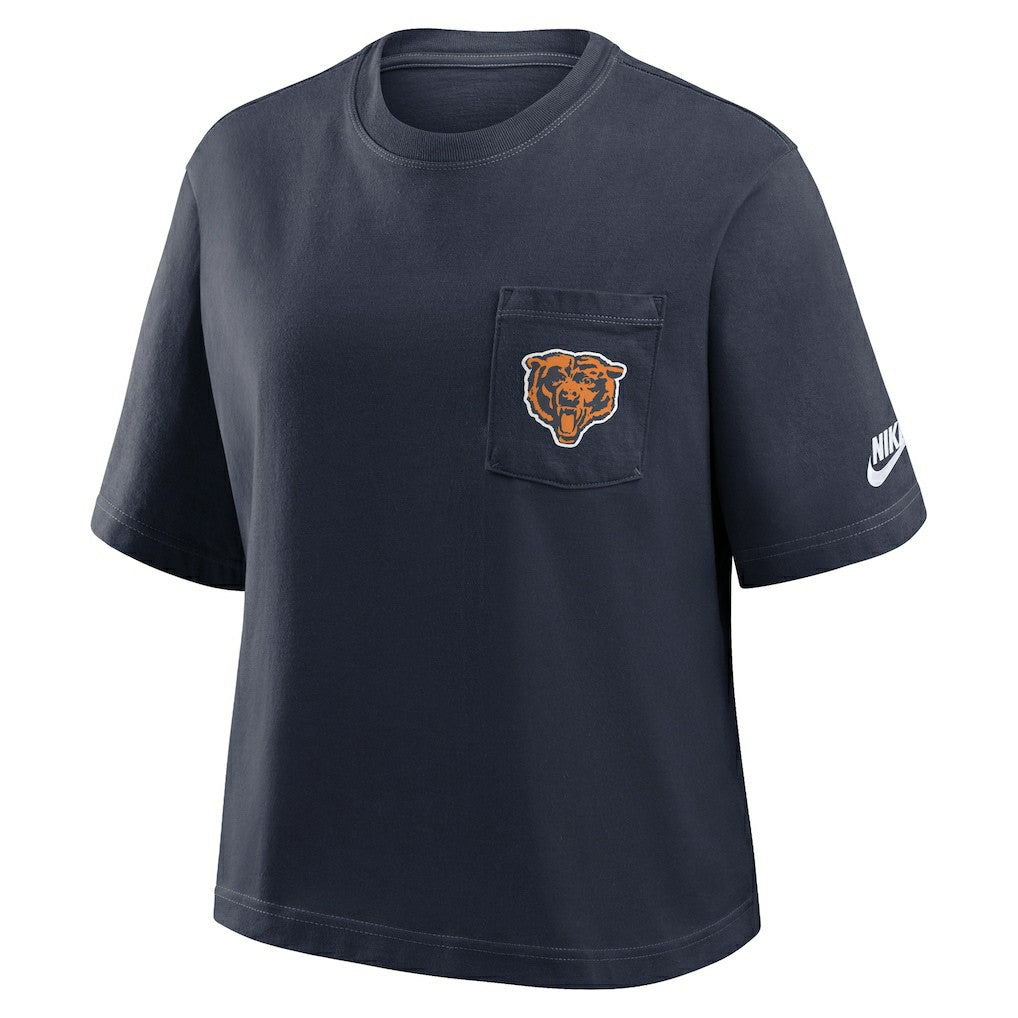 Chicago Bears Women's Rewind Pocket Boxy T-Shirt Navy | Nike for Sale