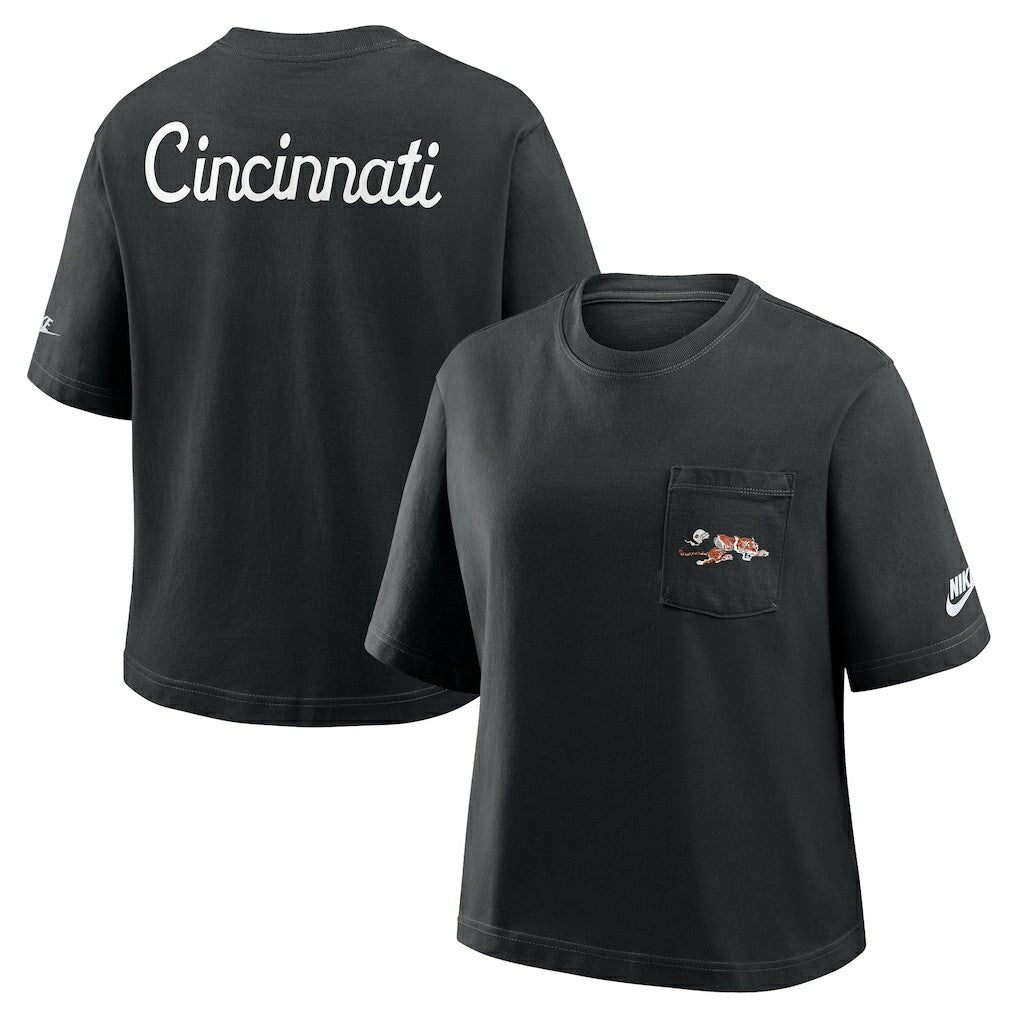 Cincinnati Bengals Women's Rewind Pocket Boxy T-Shirt Black | Nike for Sale