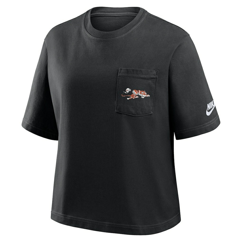 Cincinnati Bengals Women's Rewind Pocket Boxy T-Shirt Black | Nike for Sale
