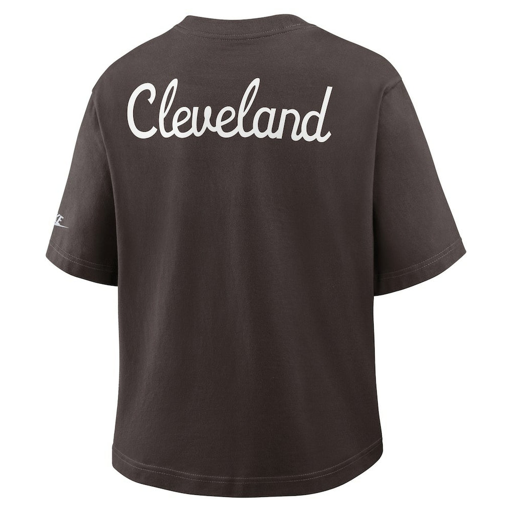 Cleveland Browns Women's Rewind Pocket Boxy T-Shirt Brown | Nike for Sale