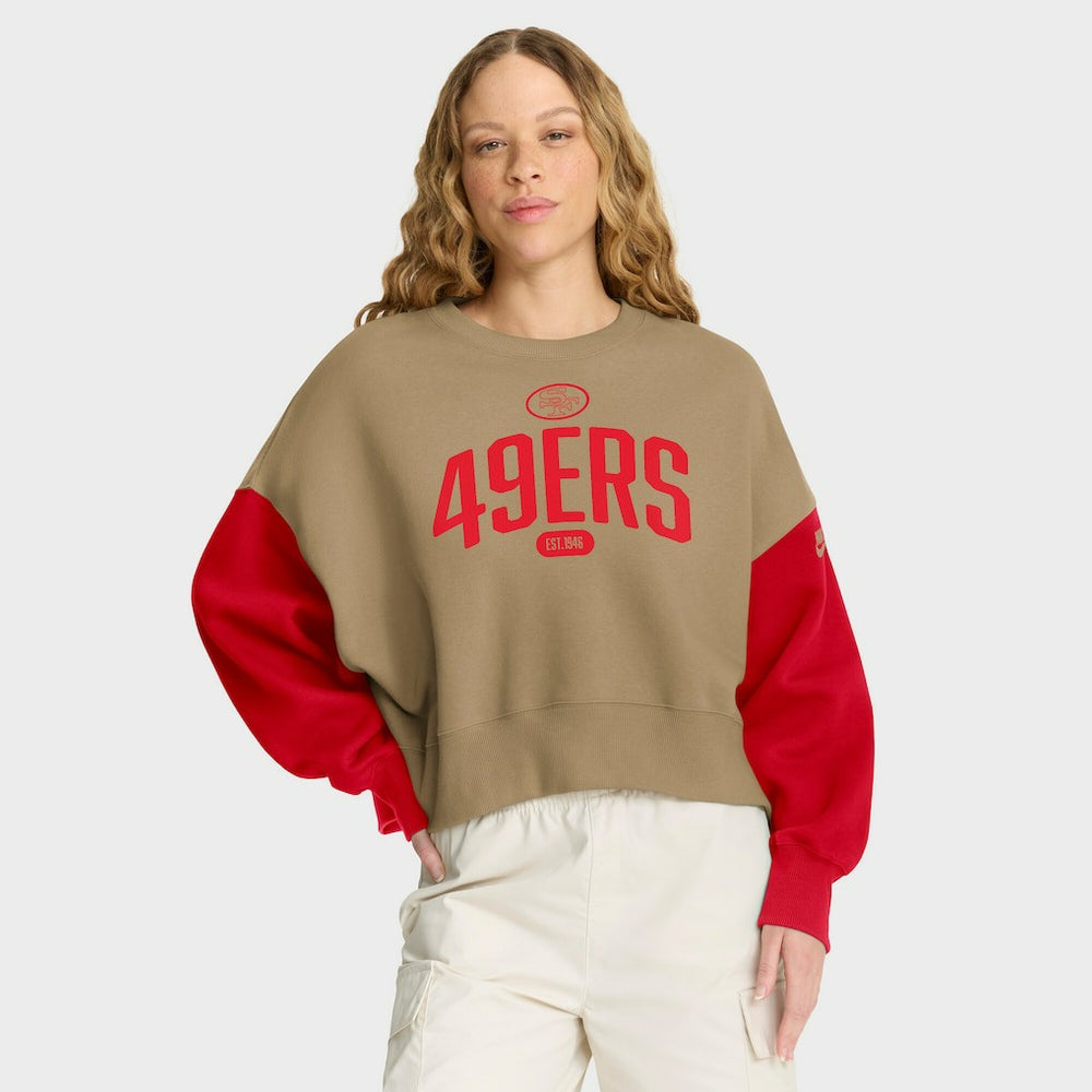 San Francisco 49ers Women's Oversized Rewind Pullover Sweatshirt Tan | Nike for Sale