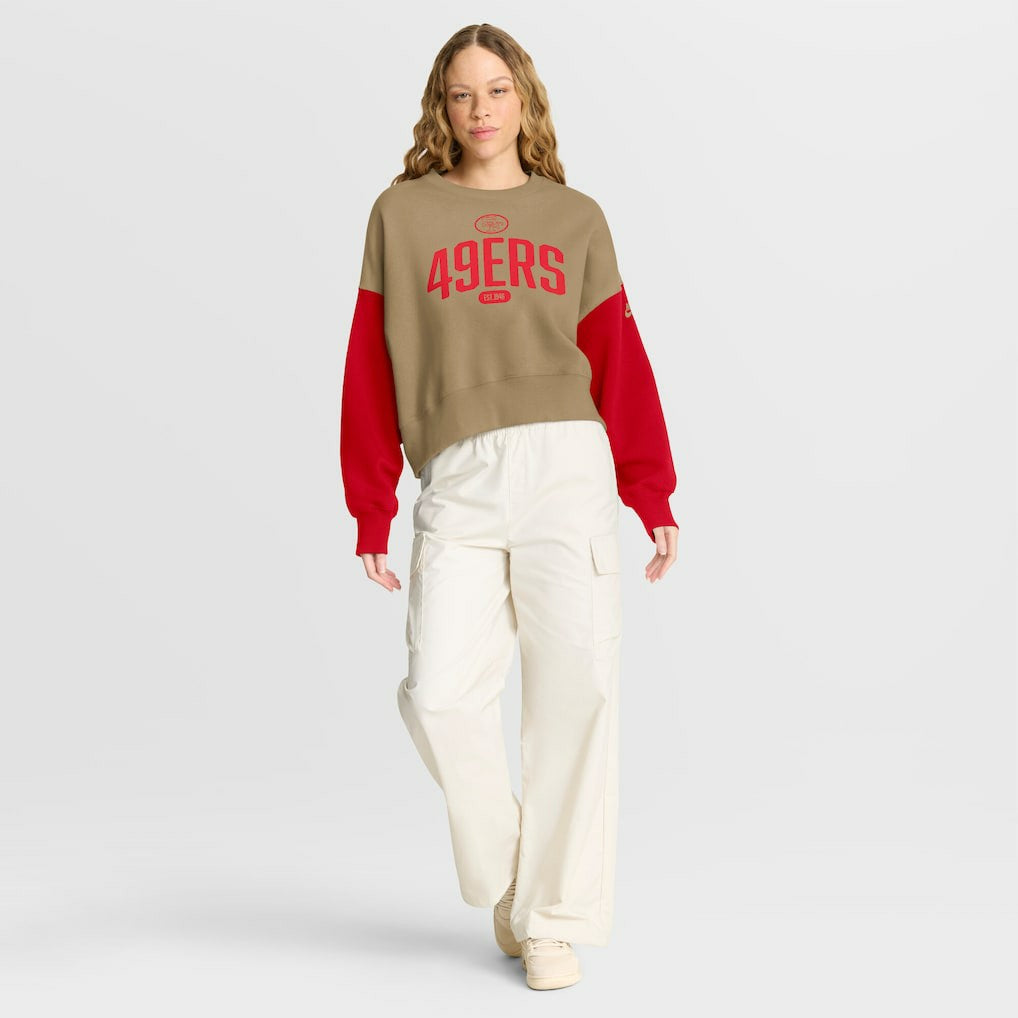 San Francisco 49ers Women's Oversized Rewind Pullover Sweatshirt Tan | Nike for Sale