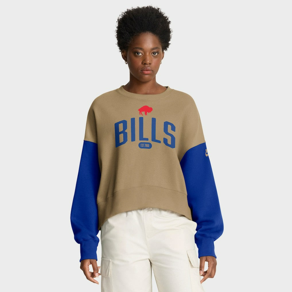 Buffalo Bills Women's Oversized Rewind Pullover Sweatshirt Tan | Nike for Sale