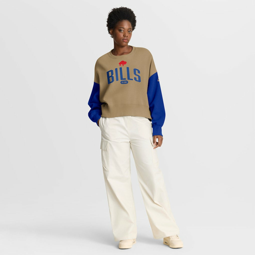 Buffalo Bills Women's Oversized Rewind Pullover Sweatshirt Tan | Nike for Sale