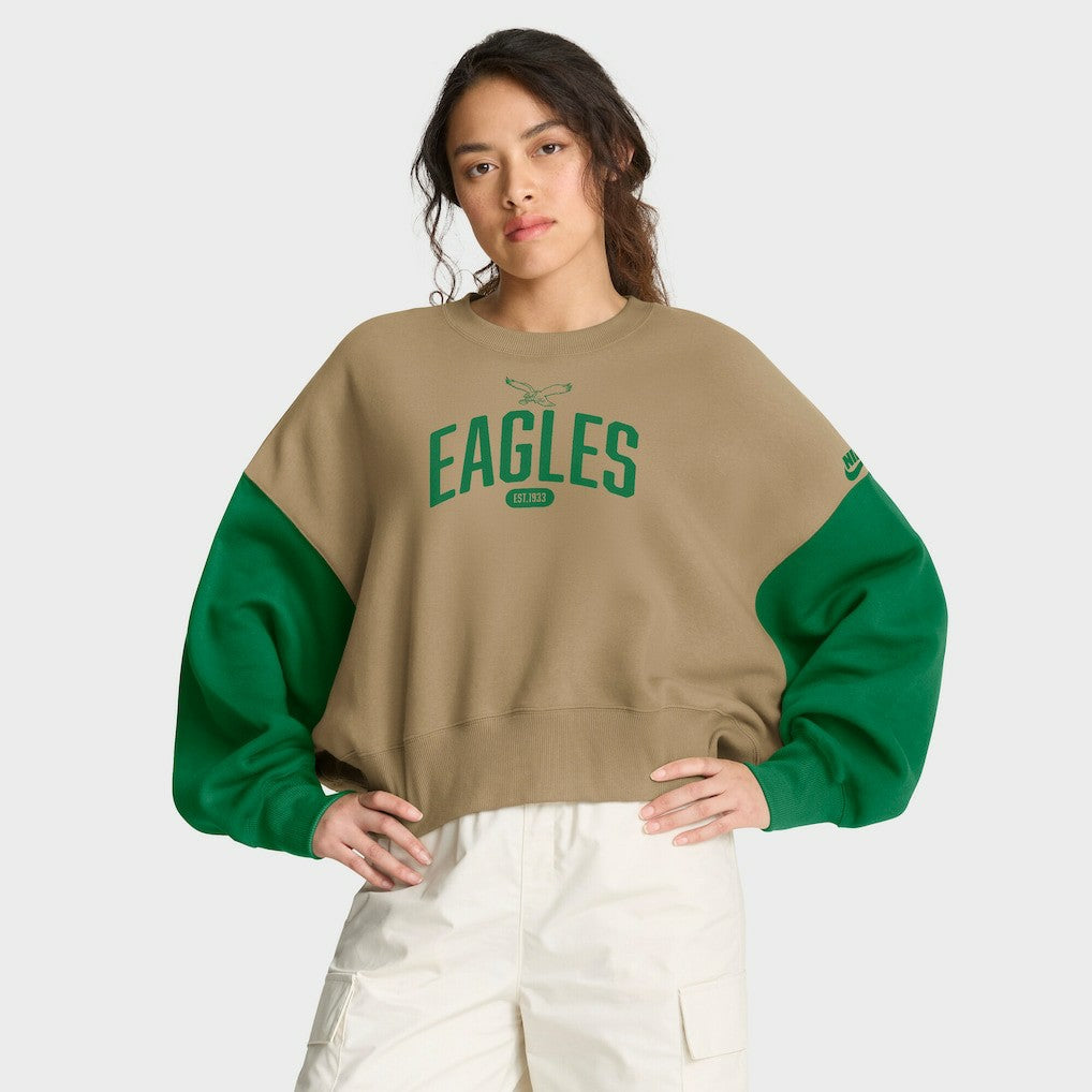 Philadelphia Eagles Women's Oversized Rewind Pullover Sweatshirt Tan | Nike for Sale
