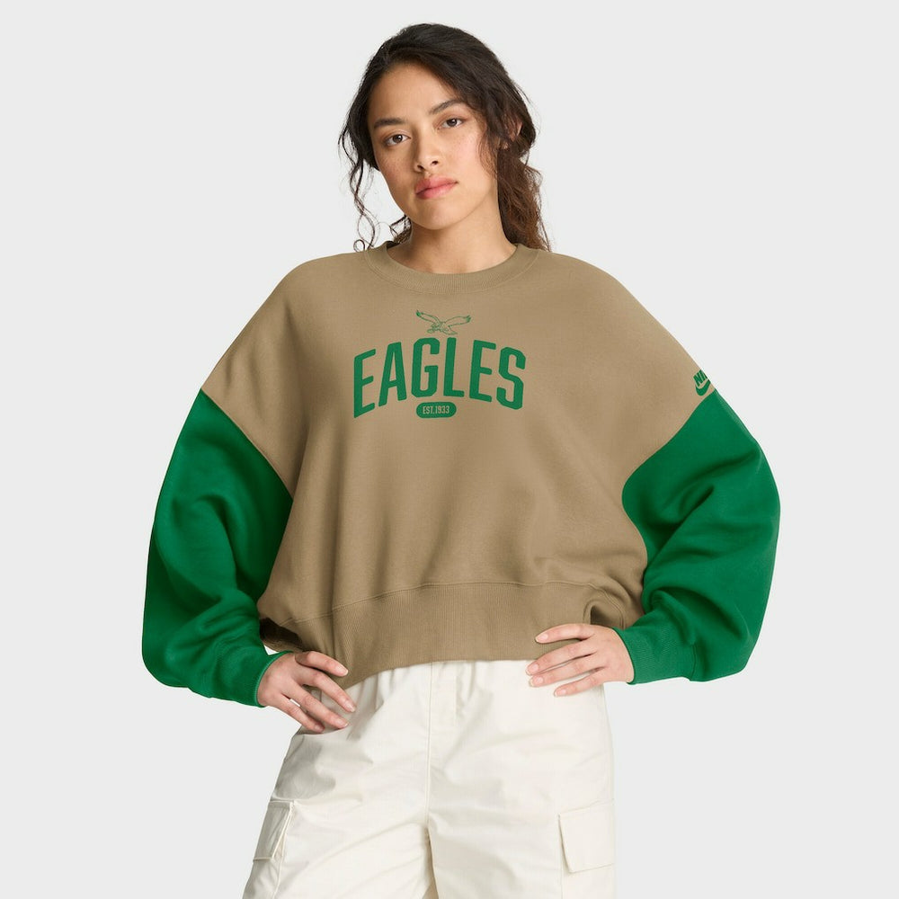Philadelphia Eagles Women's Oversized Rewind Pullover Sweatshirt Tan | Nike for Sale