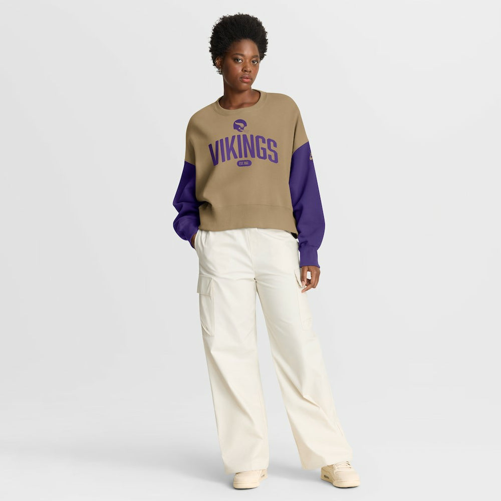 Minnesota Vikings Women's Oversized Rewind Pullover Sweatshirt Tan | Nike for Sale