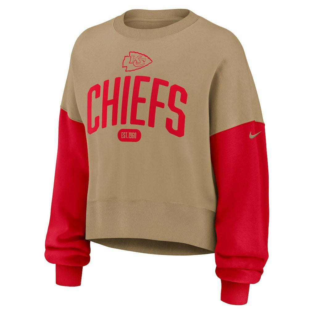 Kansas City Chiefs Women's Oversized Rewind Pullover Sweatshirt Tan | Nike for Sale
