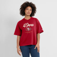 San Francisco 49ers Women's Essential Script Relaxed Boxy T-Shirt Scarlet | Nike for Sale