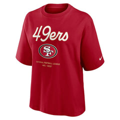 San Francisco 49ers Women's Essential Script Relaxed Boxy T-Shirt Scarlet | Nike for Sale