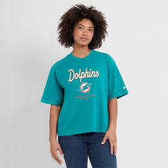 Miami Dolphins Women's Essential Script Relaxed Boxy T-Shirt Aqua | Nike for Sale