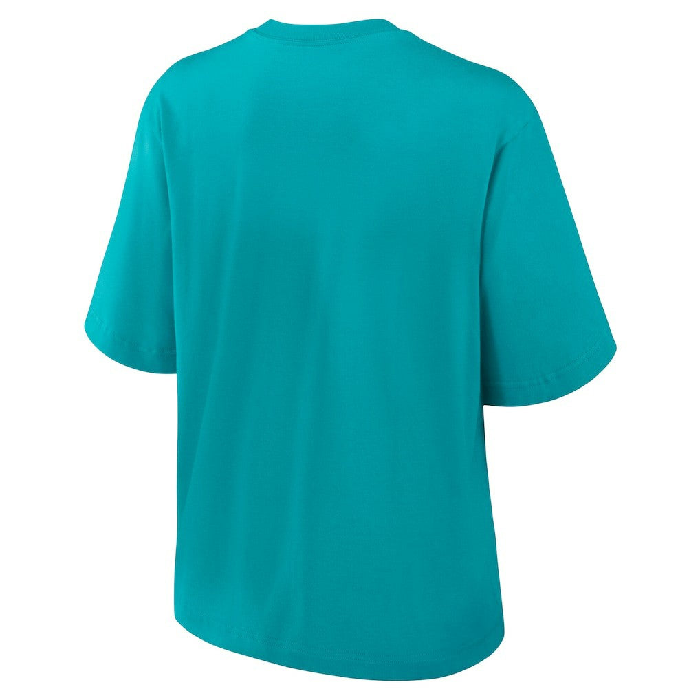Miami Dolphins Women's Essential Script Relaxed Boxy T-Shirt Aqua | Nike for Sale