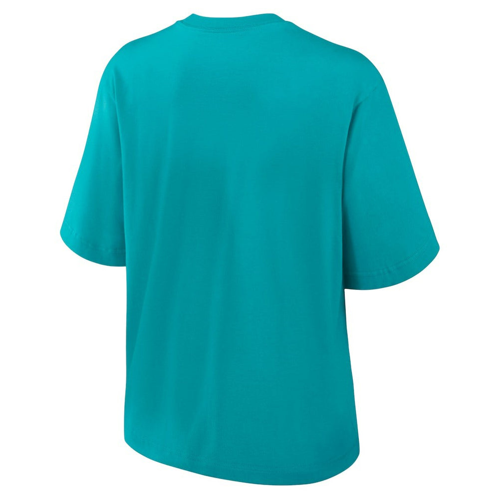 Miami Dolphins Women's Essential Script Relaxed Boxy T-Shirt Aqua | Nike for Sale
