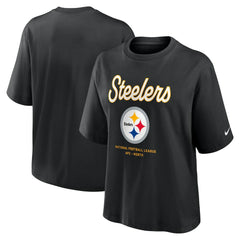 Pittsburgh Steelers Women's Essential Script Relaxed Boxy T-Shirt Black | Nike for Sale
