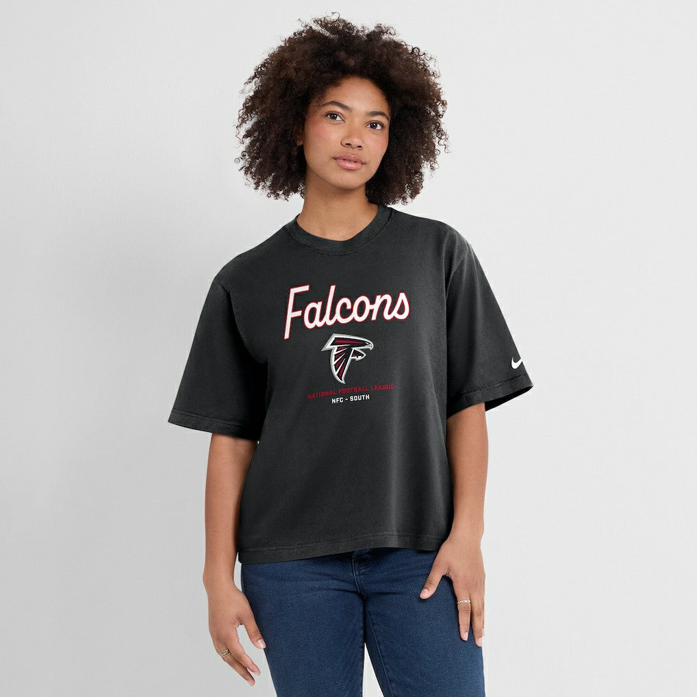 Atlanta Falcons Women's Essential Script Relaxed Boxy T-Shirt Black | Nike for Sale