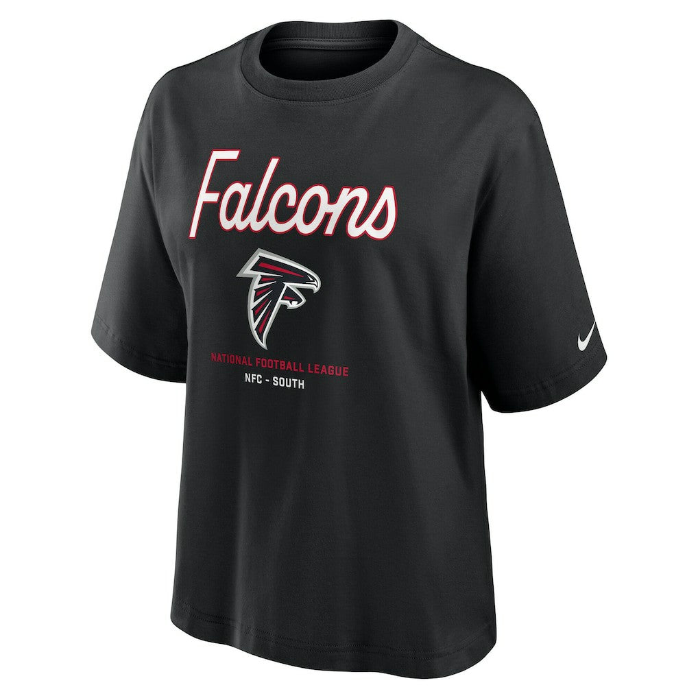 Atlanta Falcons Women's Essential Script Relaxed Boxy T-Shirt Black | Nike for Sale