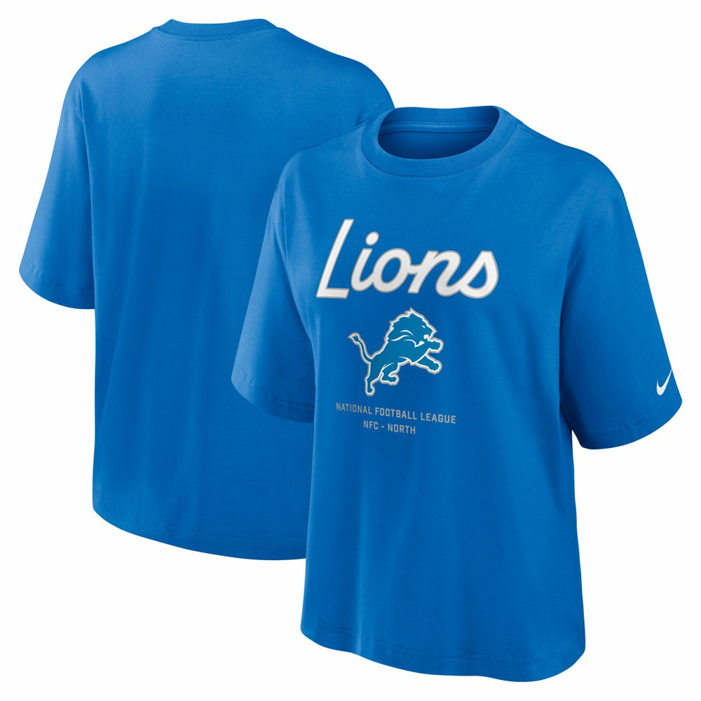 Detroit Lions Women's Essential Script Relaxed Boxy T-Shirt Blue | Nike for Sale