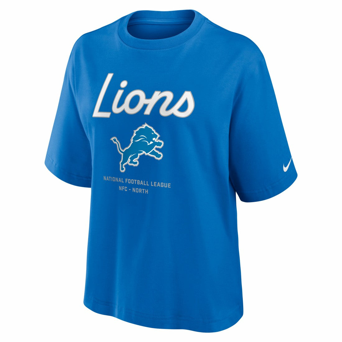 Detroit Lions Women's Essential Script Relaxed Boxy T-Shirt Blue | Nike for Sale