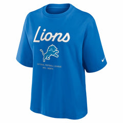 Detroit Lions Women's Essential Script Relaxed Boxy T-Shirt Blue | Nike for Sale