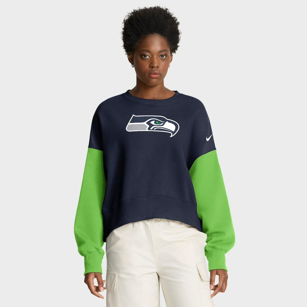 Seattle Seahawks Women's Oversized Color-Block Pullover Sweatshirt College Navy | Nike for Sale